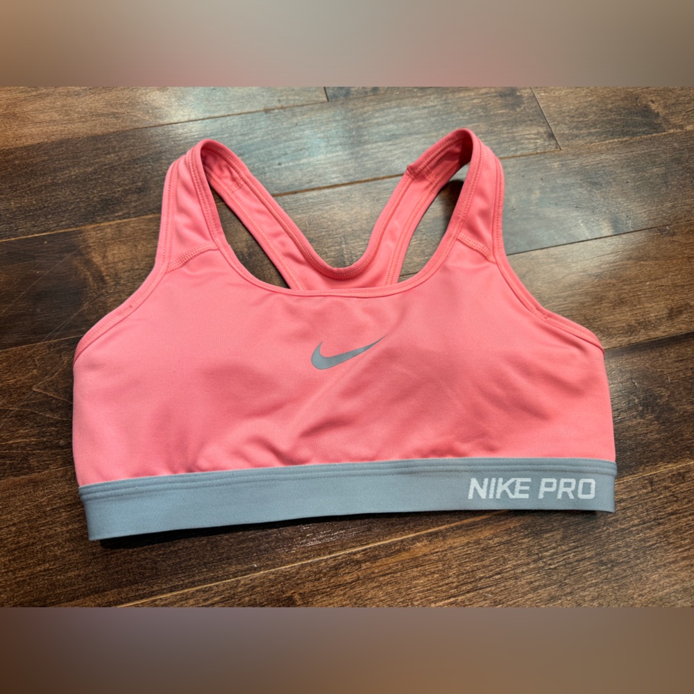 Nike small coral with grey accents sports bra